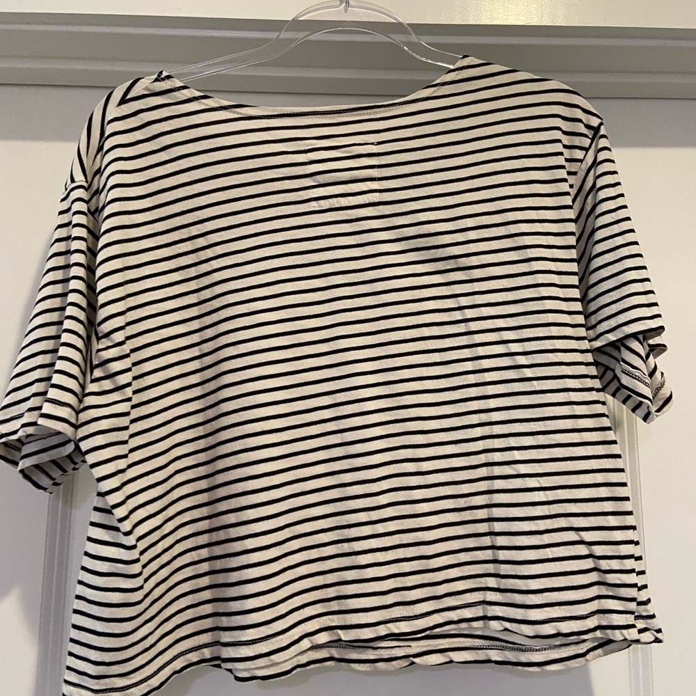 Free People Black and White Striped Short Sleeve Tee - Picture 2 of 4